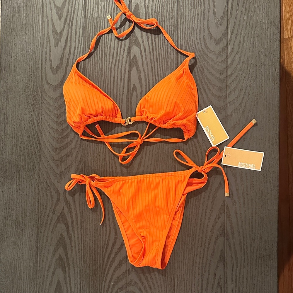 Michael Kors Orange Ribbed String Bikini Set